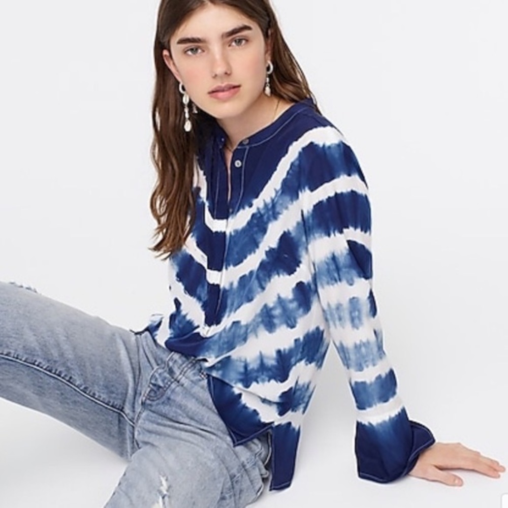 Jcrew silk tie-dye popover blouse. SZL